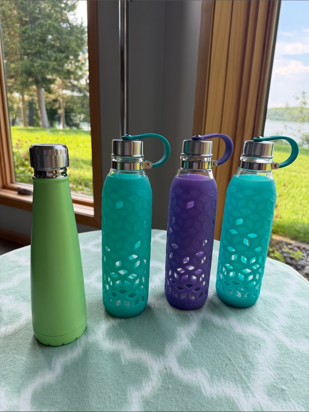 Contigo Purity Silicone Sleeve Glass Water Bottles 20 oz set of 3 - Teal, Purple
